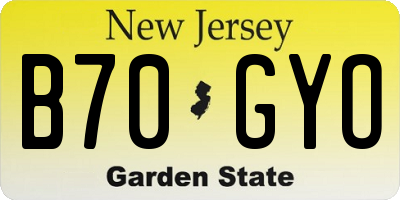 NJ license plate B70GYO