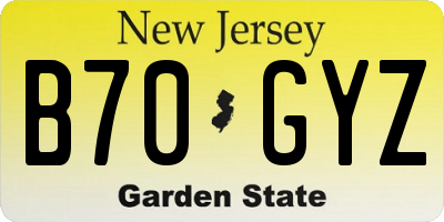 NJ license plate B70GYZ