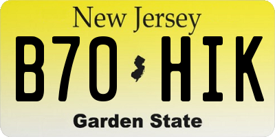 NJ license plate B70HIK