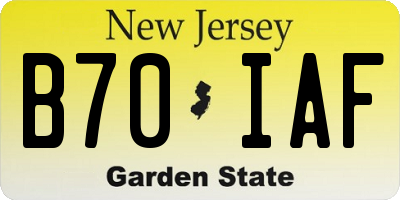 NJ license plate B70IAF