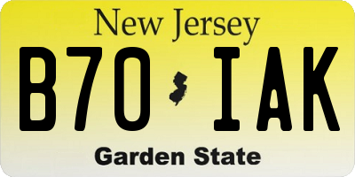 NJ license plate B70IAK