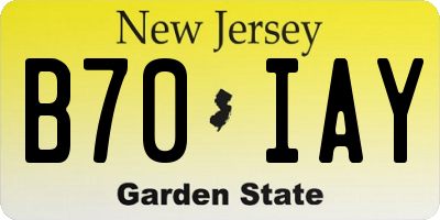 NJ license plate B70IAY