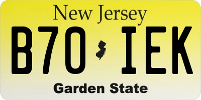 NJ license plate B70IEK