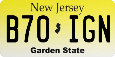 NJ license plate B70IGN