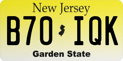 NJ license plate B70IQK