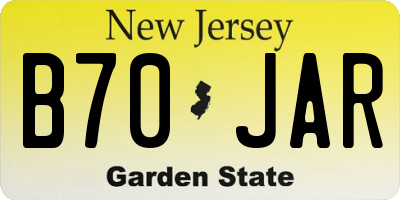 NJ license plate B70JAR
