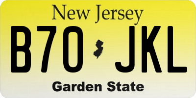 NJ license plate B70JKL