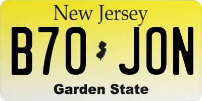 NJ license plate B70JON