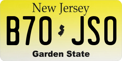 NJ license plate B70JSO