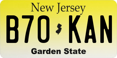NJ license plate B70KAN