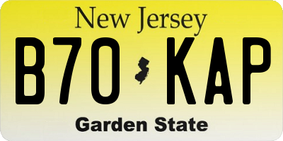 NJ license plate B70KAP