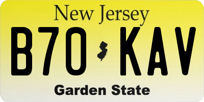 NJ license plate B70KAV