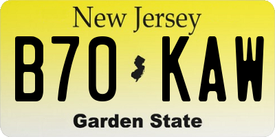 NJ license plate B70KAW