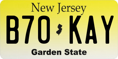 NJ license plate B70KAY