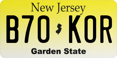 NJ license plate B70KOR