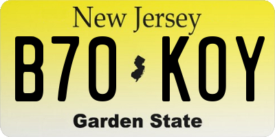 NJ license plate B70KOY