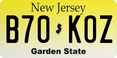 NJ license plate B70KOZ