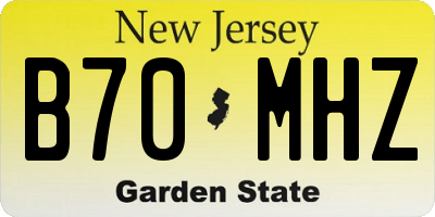 NJ license plate B70MHZ
