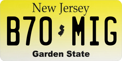 NJ license plate B70MIG