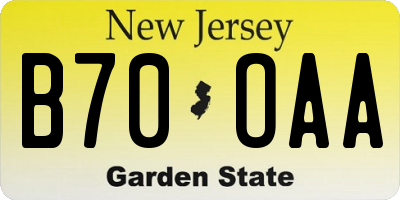 NJ license plate B70OAA