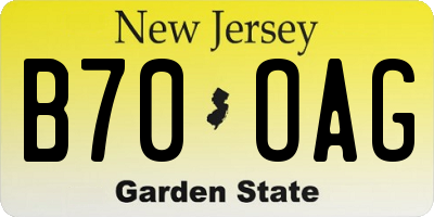 NJ license plate B70OAG