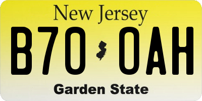 NJ license plate B70OAH