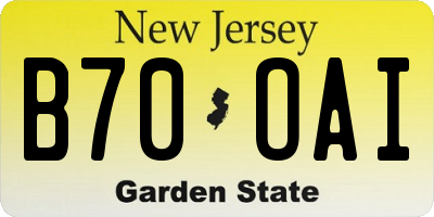 NJ license plate B70OAI