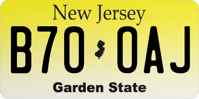 NJ license plate B70OAJ