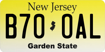NJ license plate B70OAL