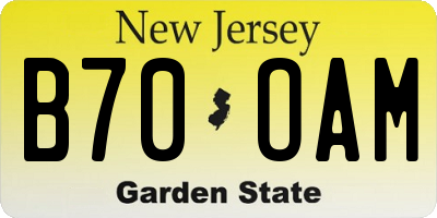 NJ license plate B70OAM