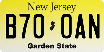 NJ license plate B70OAN