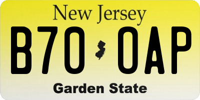 NJ license plate B70OAP