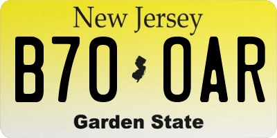 NJ license plate B70OAR