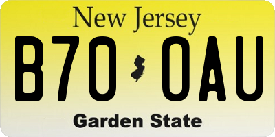 NJ license plate B70OAU