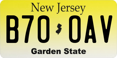 NJ license plate B70OAV