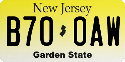 NJ license plate B70OAW