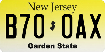 NJ license plate B70OAX