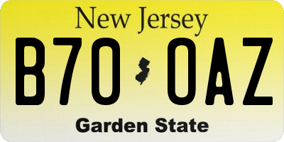 NJ license plate B70OAZ