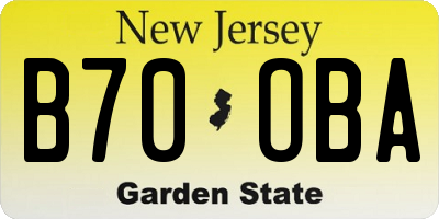 NJ license plate B70OBA