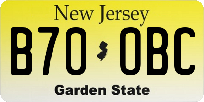 NJ license plate B70OBC