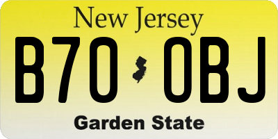 NJ license plate B70OBJ