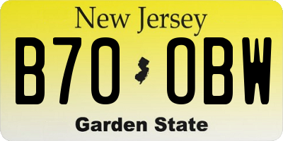 NJ license plate B70OBW