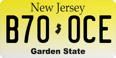 NJ license plate B70OCE