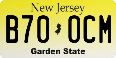 NJ license plate B70OCM