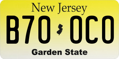 NJ license plate B70OCO