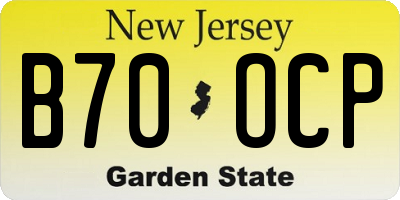 NJ license plate B70OCP
