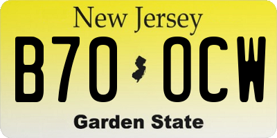 NJ license plate B70OCW