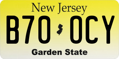 NJ license plate B70OCY