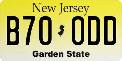NJ license plate B70ODD