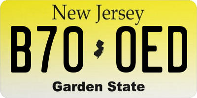 NJ license plate B70OED